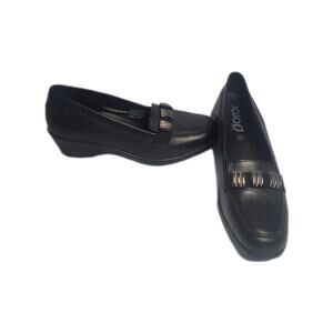 🆓 FREE JOJO Comfort black leather wedge loafer sz 40 NWOT 🆓